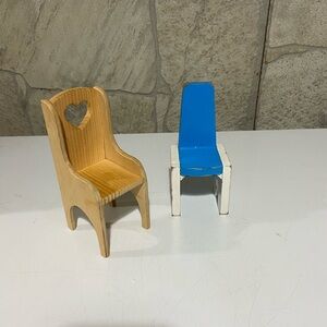 FREE! Dollhouse Chair Set - Natural Wood and Blue